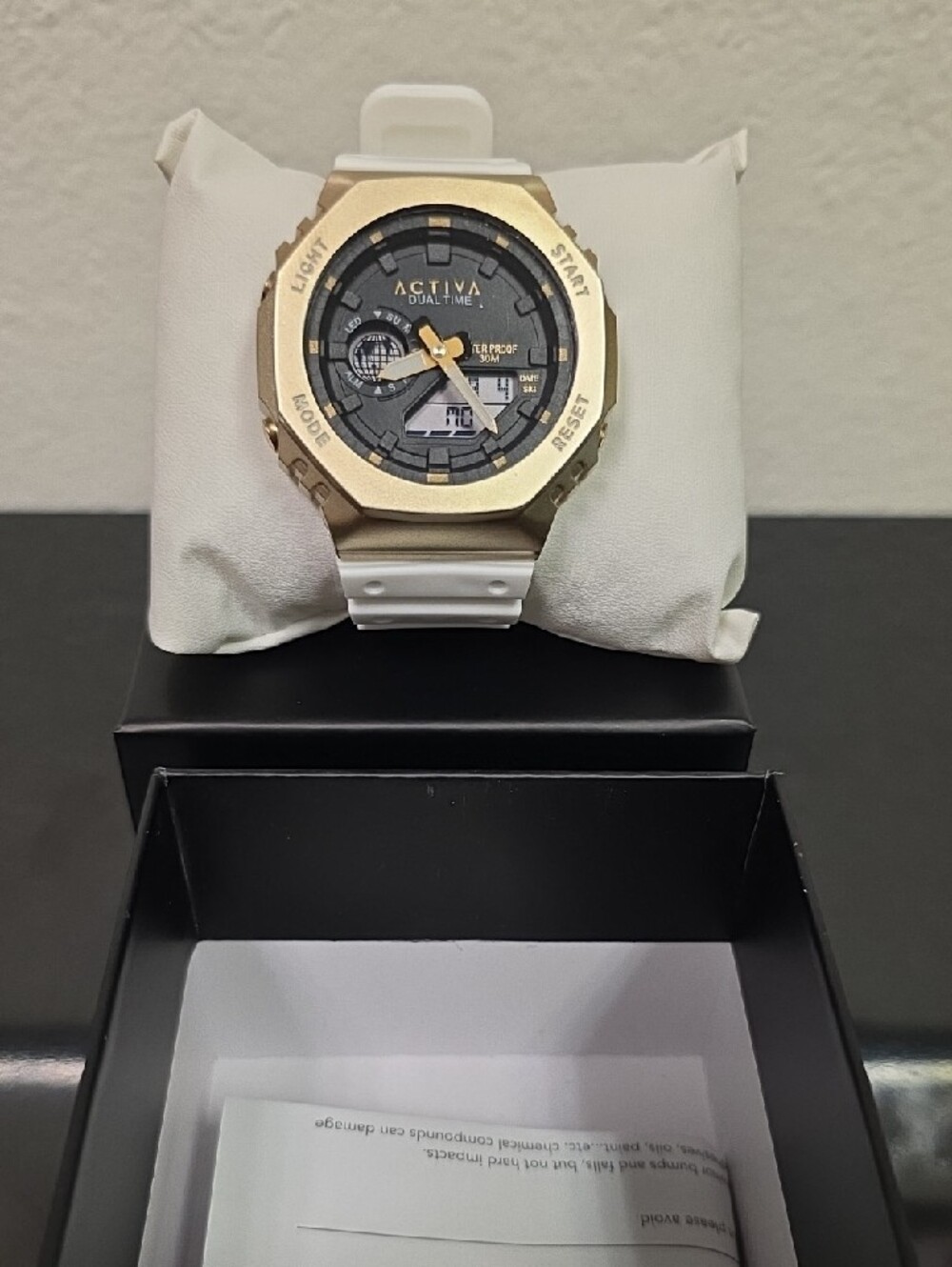 Activa Dual Time Gold Tone Analog Digital Watch White Band New - Picture 2 of 4